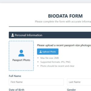 biodata form html code free